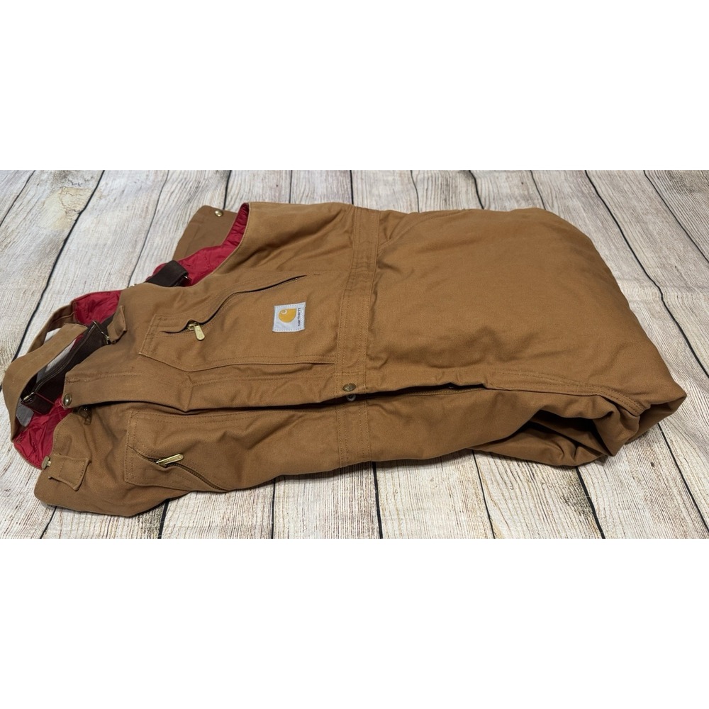Carhartt R38 Men's 50 X 30 Duck Zip to Waist Quilt Lined Bib Overalls Brown Bibs - Picture 1 of 8